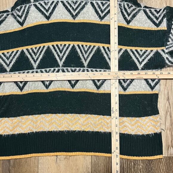 J. NNA Womens Boxy Mock Neck Sweater Geometric Color-block Sz M Gray Yellow 80s - Picture 7 of 7